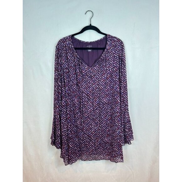 Lane Bryant Women's Pink Purple Sheer Bell Sleeve Lined‎ Blouse SZ 22/24 Stretch - Picture 1 of 12